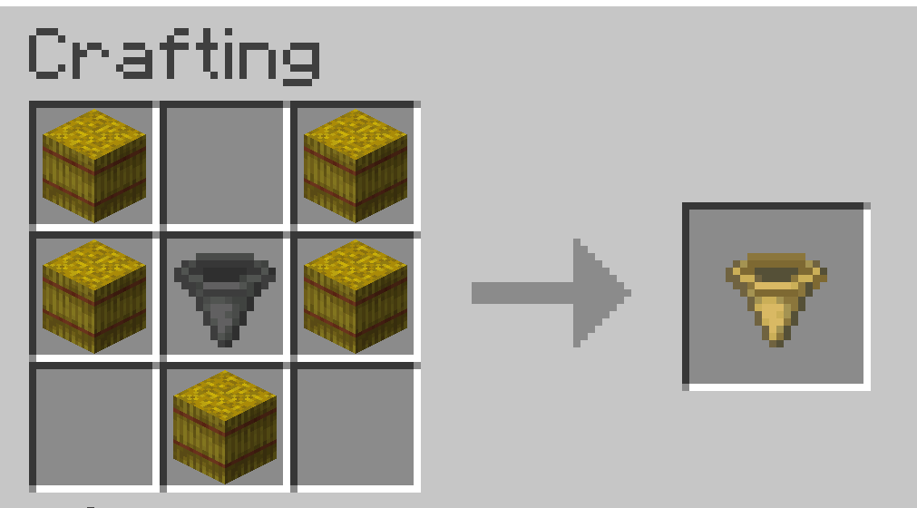 The recipe for a cropper. 5 hay blocks and 1 hopper in a crafting grid.