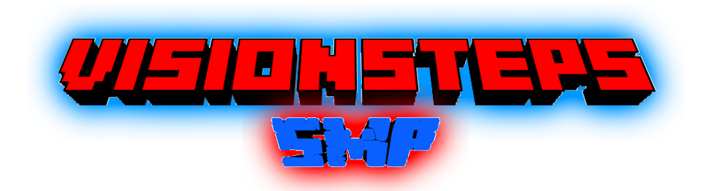 Bold red text on top spelling the word "visionsteps" with bold blue letters below spelling "smp." All letters are surrounded with a red and blue glow.