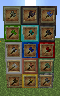 All of the battleaxes, in order of damage/durability. (example: opal battleaxe has the same damage as copper, but more durability)
