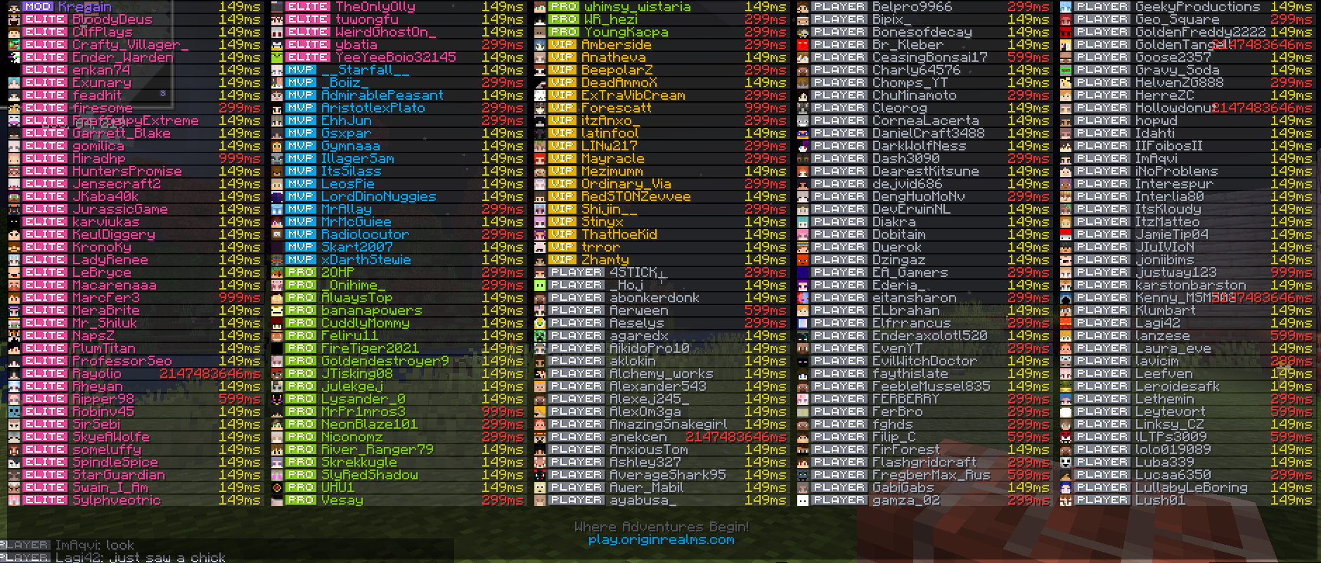 A screenshot of Tabby showing 200 players on 40 rows