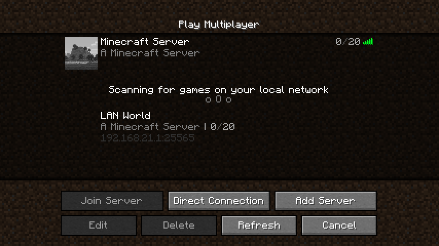 Server List with a LAN server and a Regular Server on it